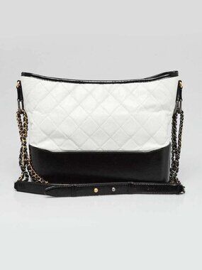 Chanel Black/White Quilted Aged Calfskin Leather Medium Gabrielle Hobo Bag